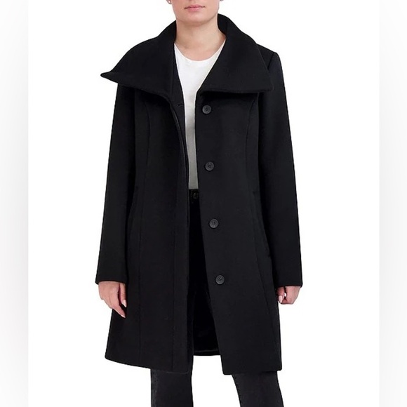 COLE HAAN | Black Trench Coat with Notched Lapel - Picture 1 of 16